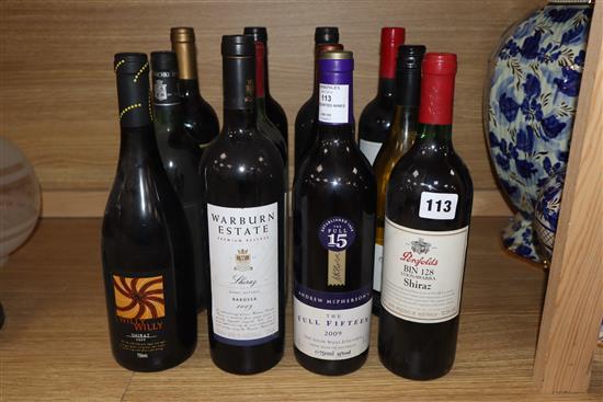 Twelve assorted Australian wines, Penfolds bin 128 shiraz, 1997 etc